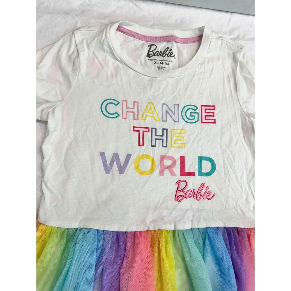 Barbie Whimsical Playful Rainbow Layered Tulle Dress Girls XL 14 16‎